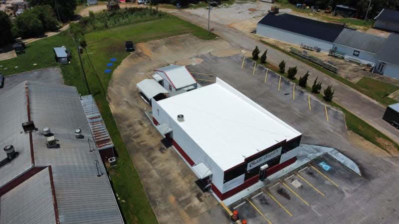Charlie Joseph's restaurant — commercial roof coating, aerial view